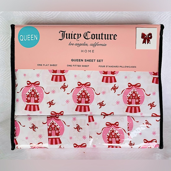 Juicy Couture Gingerbread Snow Globes  Christmas Holiday Sheet Set - 6pc - Queen - Picture 1 of 6